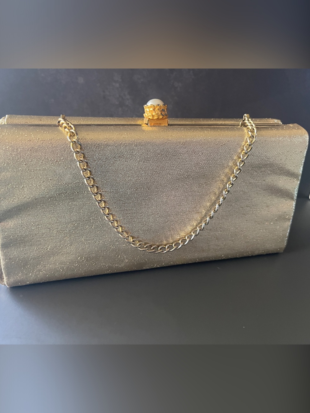 Gold Evening Key & Card Holder Clutch with Chain